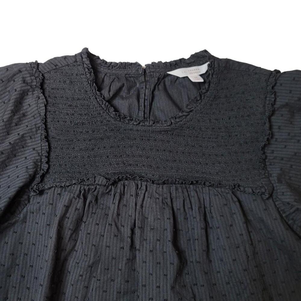 Lauren Conrad Black Polka Dot Smocked Ruffle Top Sleeves Size Medium - Picture 5 of 9